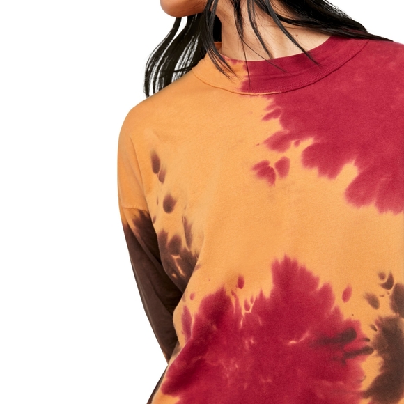 Free People Tie Dye Cotton Tunic Long Sleeve T-Shirt, S Brown Red Go… - Picture 2 of 11